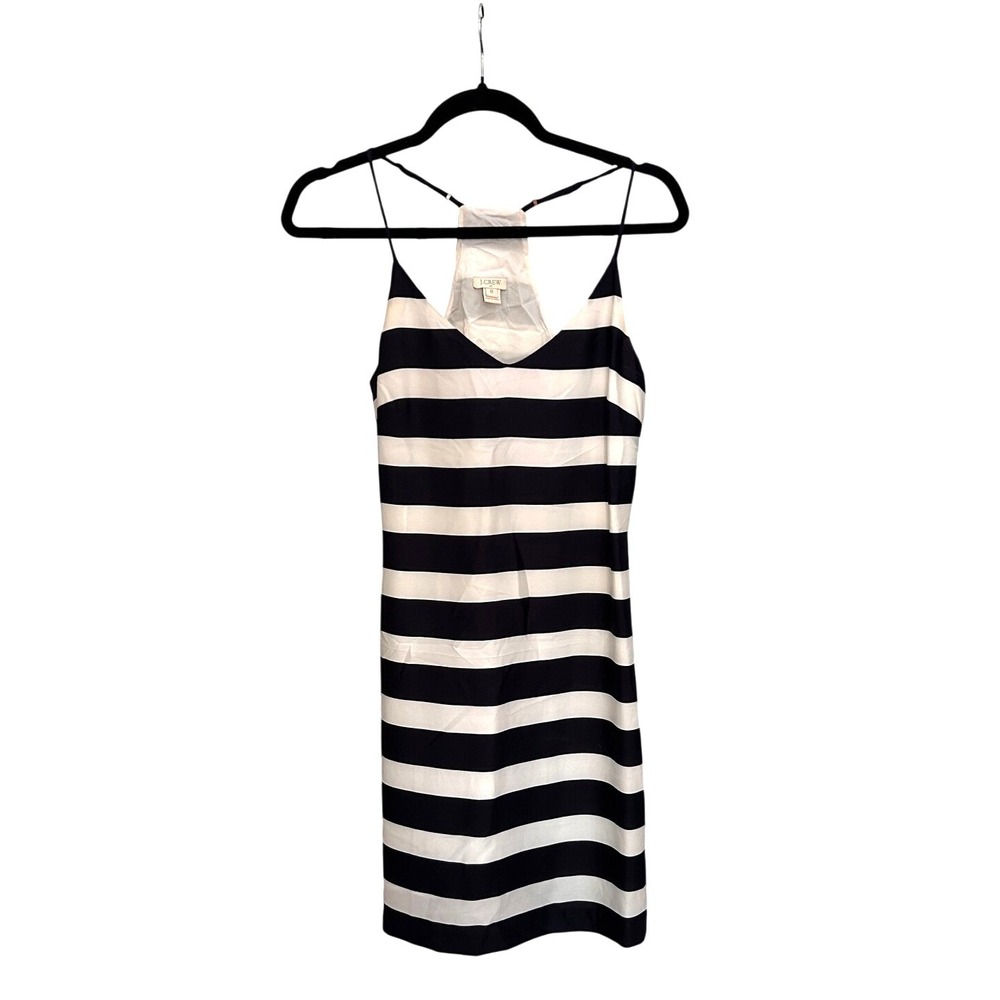 J.Crew Women Navy Blue White Striped Racerback Poly Parisian Mini Dress Size 0